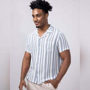 Vintage Summer Blue Striped Casual Button Down Shirt